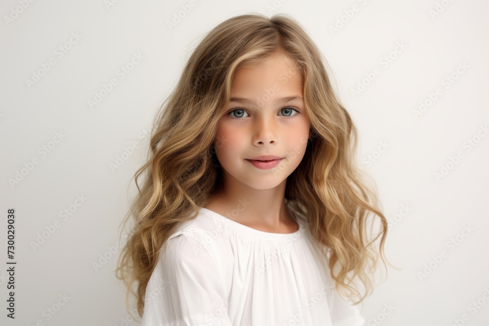 Beautiful little girl with long blond curly hair. Studio shot. Beautiful little girl with long blond curly hair. Studio shot.