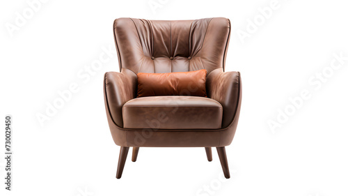 Brown luxury modern leather armchair sofa isolated, transparent PNG background