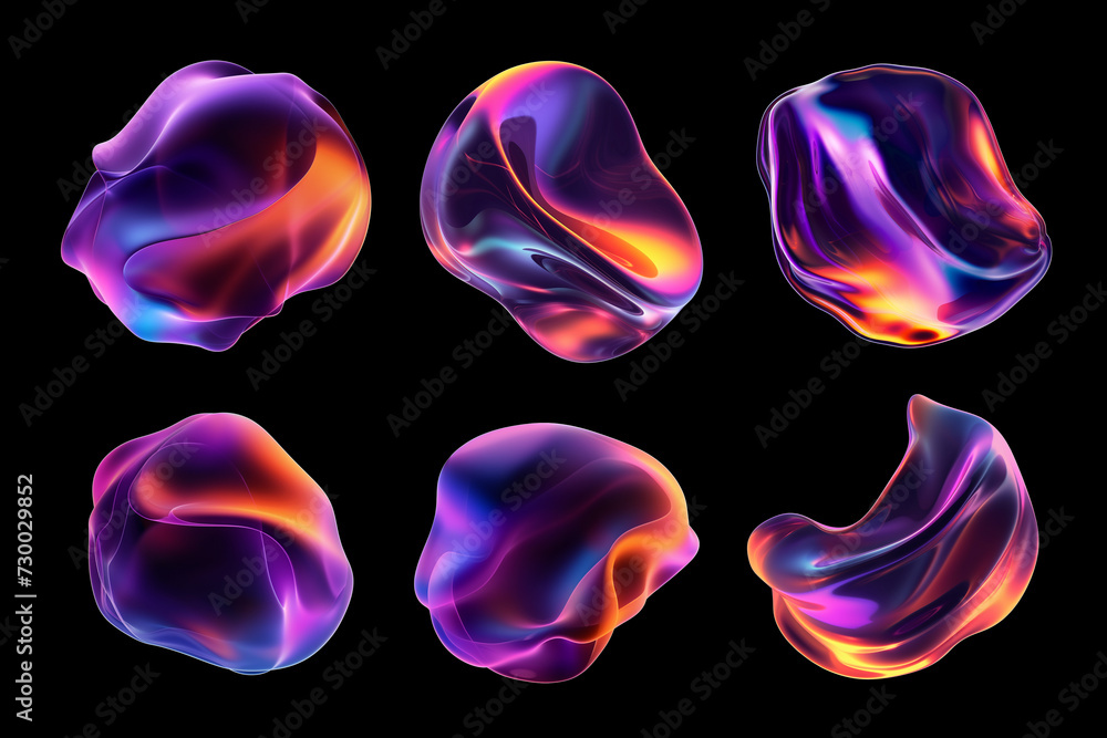 Bold colorful distorted liquid shapes isolated. Abstract melted round ...