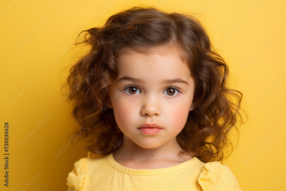 Portrait of a beautiful little girl with curly hair on a yellow background Portrait of a beautiful little girl with curly hair on a yellow background