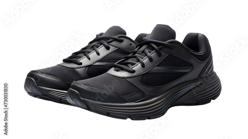 Pair of black sports sunning shoes, black sneakers isolated on white background