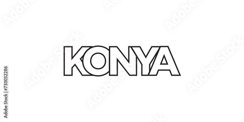 Konya in the Turkey emblem. The design features a geometric style, vector illustration with bold typography in a modern font. The graphic slogan lettering.