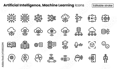 Artificial Intelligence, Machine Learning Icon Set	
