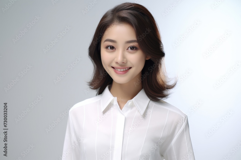 Elegant Asian Executive, Graceful and confident, an Asian businesswoman office woman shines in a captivating portrait set against a clean white background. Generative AI. Elegant Asian Executive, Graceful and confident, an Asian businesswoman office woman shines in a captivating portrait set against a clean white background. Generative AI.