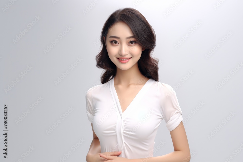Elegant Asian Executive, Graceful and confident, an Asian businesswoman office woman shines in a captivating portrait set against a clean white background. Generative AI. Elegant Asian Executive, Graceful and confident, an Asian businesswoman office woman shines in a captivating portrait set against a clean white background. Generative AI.