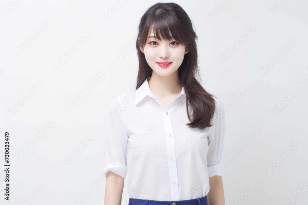 Elegant Asian Executive, Graceful and confident, an Asian businesswoman office woman shines in a captivating portrait set against a clean white background. Generative AI. Elegant Asian Executive, Graceful and confident, an Asian businesswoman office woman shines in a captivating portrait set against a clean white background. Generative AI.