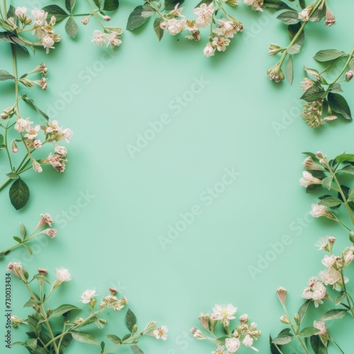 flowers on mint background with space for text. © Yahor Shylau 