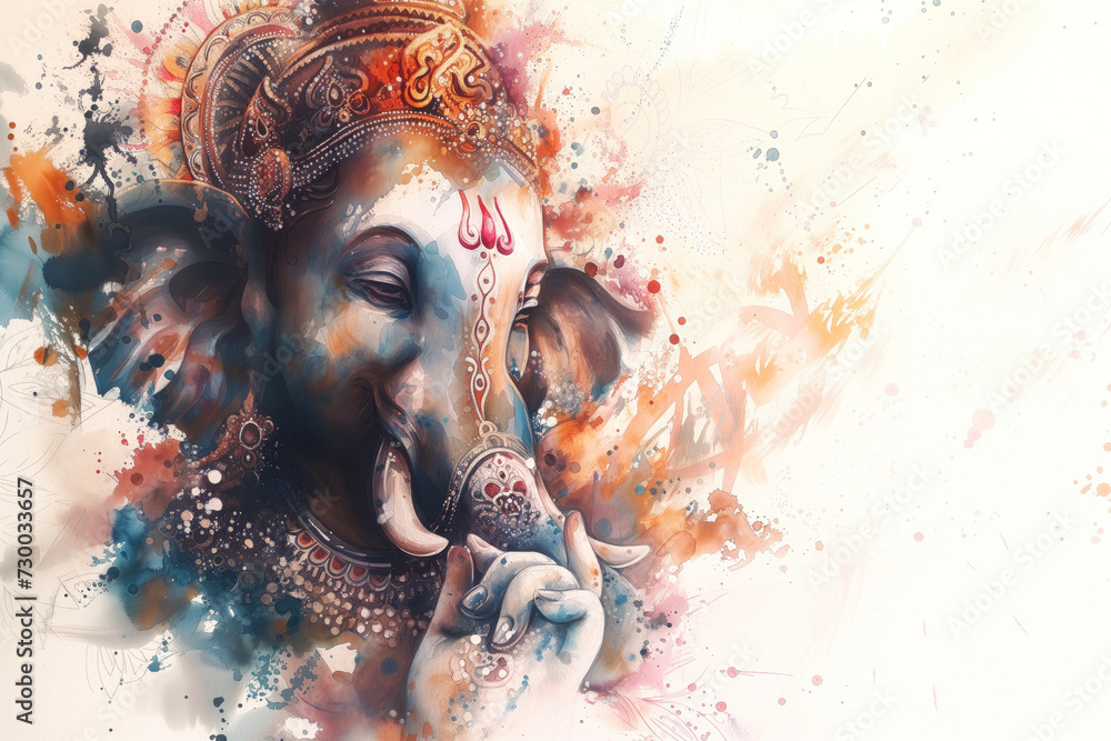 Ganesha, Hinu God, Watercolor Illustration, Generative AI