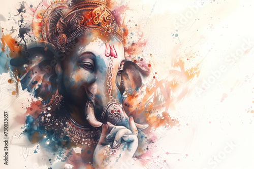 Obraz na płótnie Ganesha, Hinu God, Watercolor Illustration, Generative AI w salonie