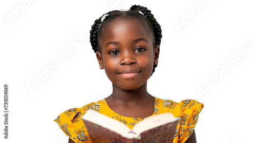 Bookish Nigerian Girl Holding A Book Isolation on Transparent Background, PNG, Generative Ai photo