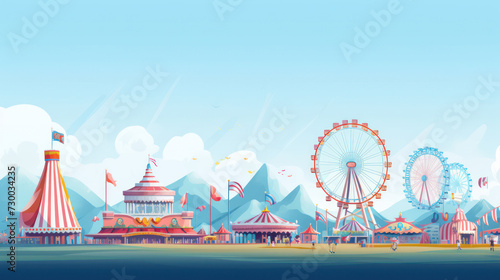 Happy City Carnival: Joyful Amusement Park Entertainment with Ferris Wheel and Rollercoaster