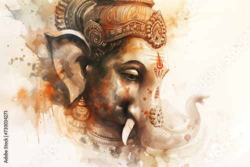 Ganesha, Hinu God, Watercolor Illustration, Generative AI