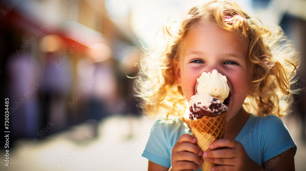 Little girl eating cream