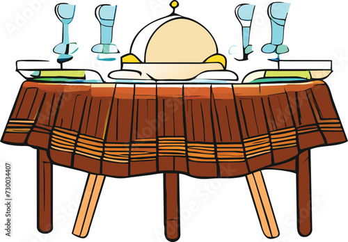 illustration of an iftar table. cartoon design element for greeting cards, posters, banners, brochures, social media. Islamic holiday celebration design. ai generative design