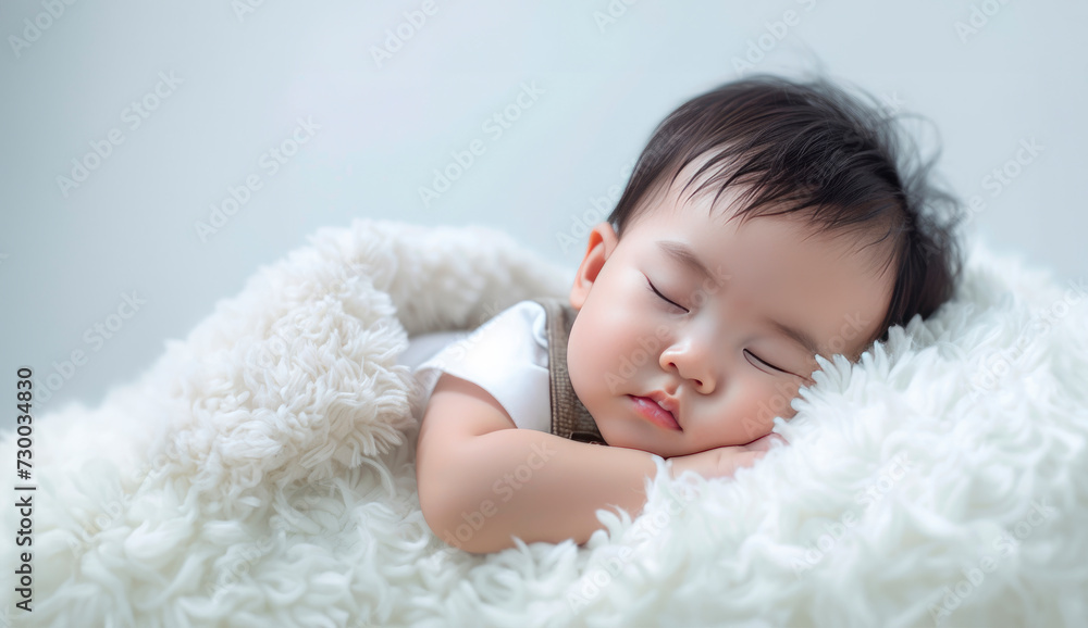 Asian baby sleeping on a blanket isolated on a white background Asian baby sleeping on a blanket isolated on a white background