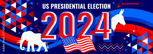 US Presidential Election Banner Background for year 2024. American Election campaign between democrats and republicans.

