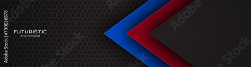 Free Download 3D black techno abstract background overlap layer on dark space with red blue shape effect decoration. Modern graphic design element cutout style concept for web banner, flyer, card, cover or brochure - GFXLoad