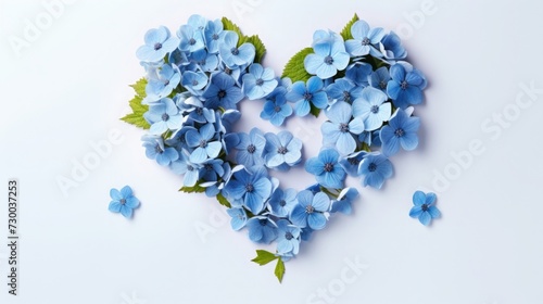 blue flowers in the shape of a heart. bouquet for Valentine's Day, Women's Day, March 8. greeting card. space for text