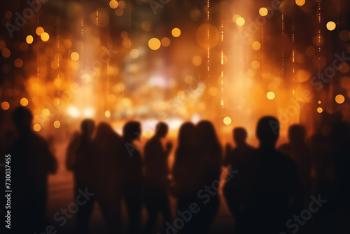 Silhouetted crowd with golden bokeh background for festive events.Bokeh-Lit Silhouettes of Street Gathering © Anastasiia Ignateva