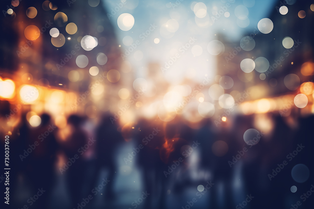 Abstract blurred city scene with lights and people, suitable for festive backgrounds.Blurred Bokeh Cityscape with People Abstract blurred city scene with lights and people, suitable for festive backgrounds.Blurred Bokeh Cityscape with People