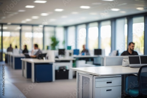 Modern Business Office Ambiance Bokeh Interior with Distinct Workspaces, Blurred image modern business Office