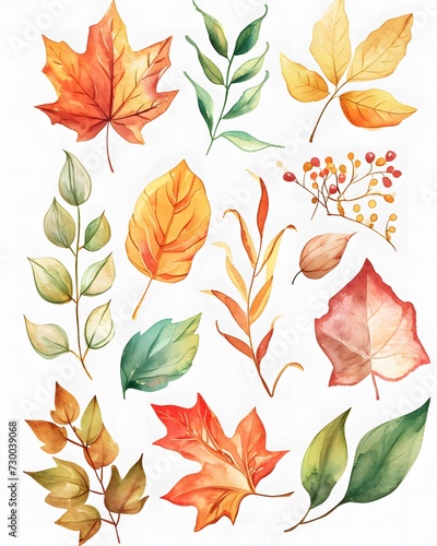 watercolor clip art set of autumn seasons leaves