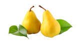 A pear with a leaf that says pear on it. Ripe green pears