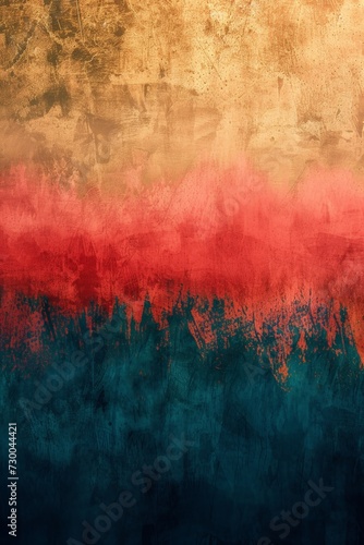 Textured Background with Vibrant Contrast of Colors - Bold Red at the Top which fades into a Golden Hue and then Transitions into a Deep Teal Blue Wallpaper created with Generative AI Technology
