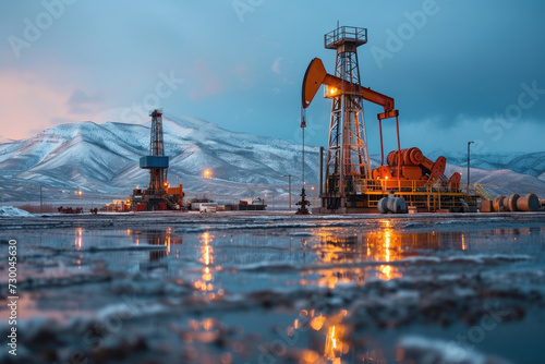 Oil and gas drilling rig properties, energy and pollution photo