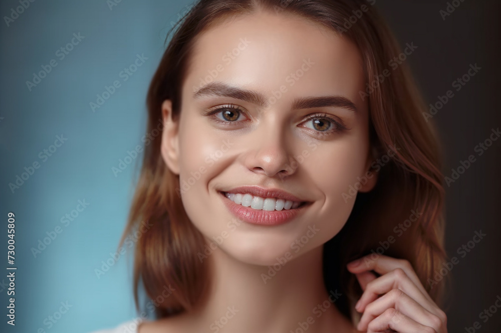 Beauty portrait of a smiling woman with a smile on her white teeth. Beauty portrait of a smiling woman with a smile on her white teeth.
