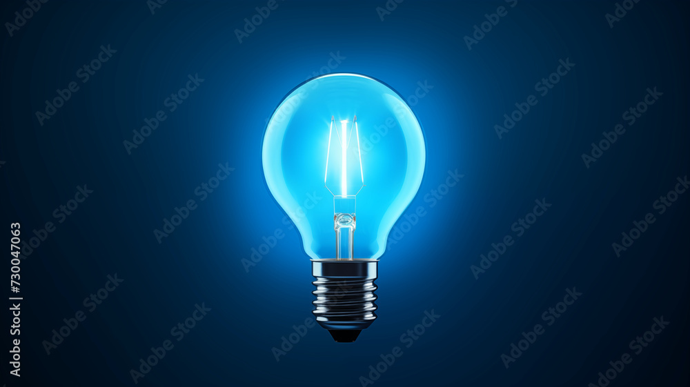 glowing, lit lightbulb with a blue hue glowing, lit lightbulb with a blue hue