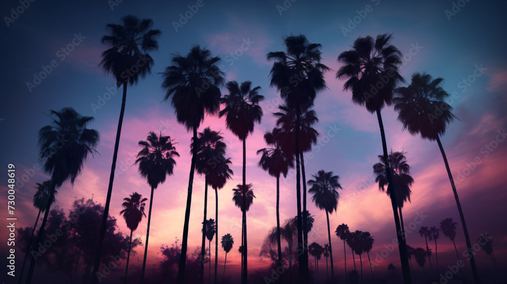 Obraz premium palm tree silhouettes against the twilight sky.