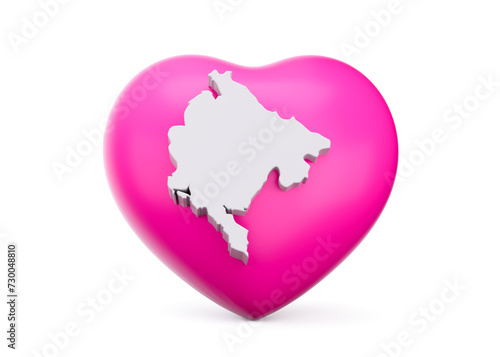 3d Pink Heart With 3d White Map Of Montenegro Isolated On White Background 3d Illustration