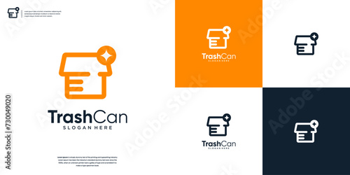Minimalist trashcan icon logo design template
