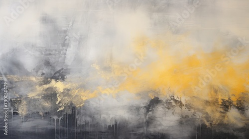 Abstract painting in black and grey with vivid yellow accents, modern decoration, contemporary art © Natalia