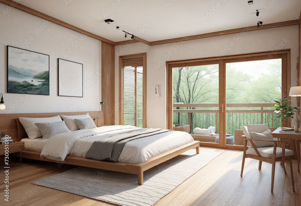 Clean wooden bedroom with natural light comfortable for sleep. Clean wooden bedroom with natural light comfortable for sleep.