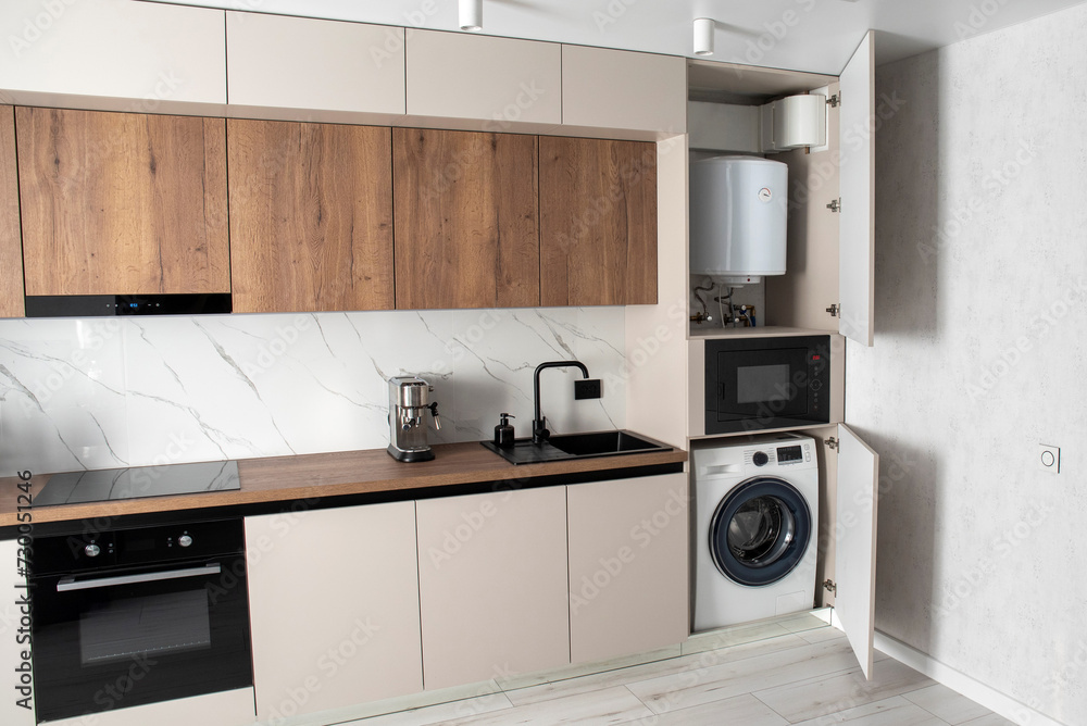 Modern kitchen with built-in appliances Modern kitchen with built-in appliances