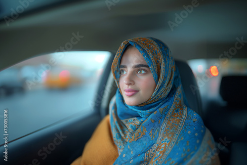 Arab woman looking away while sitting in car © Ala