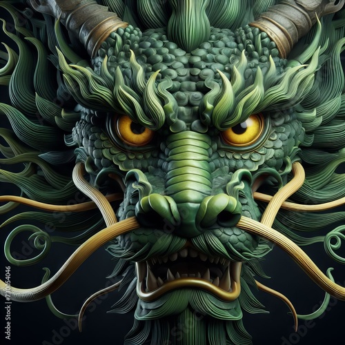 Close up image of the green asian dragon. Concept