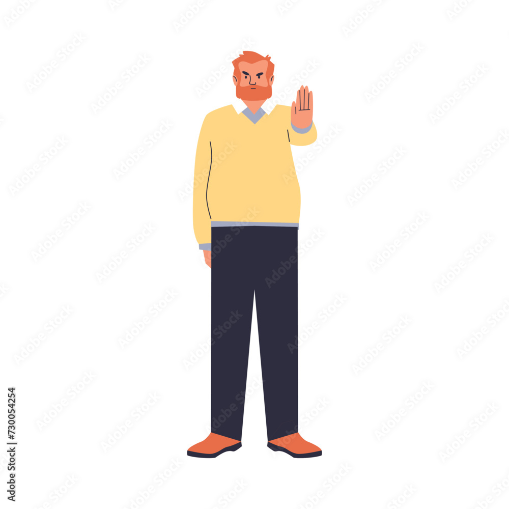 Stern man put palm forward flat style, vector illustration Stern man put palm forward flat style, vector illustration