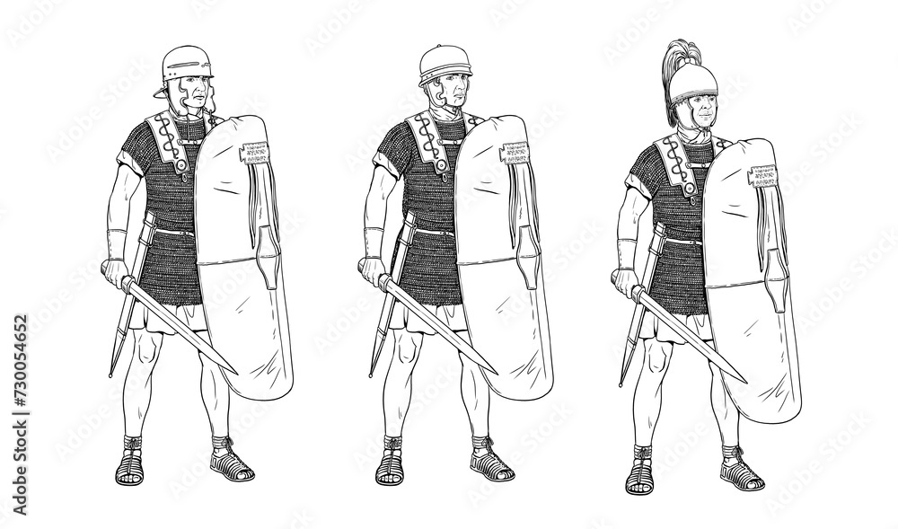 Roman legionnaires before the battle. Historical drawing.