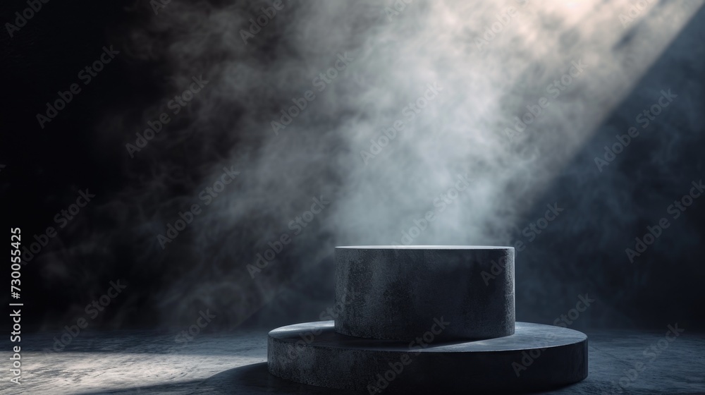 A round podium emitting smoke. Ideal for showcasing products or creating a mysterious atmosphere.