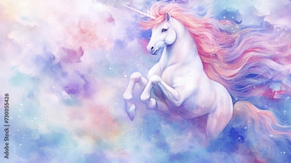 A majestic painting of a unicorn soaring through the sky. Perfect for adding a touch of magic to any project