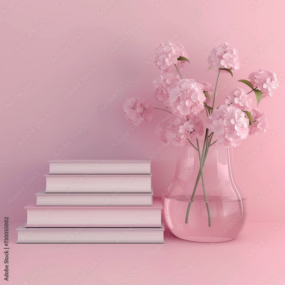 books and vase with flowers illustration. books and vase with flowers illustration.