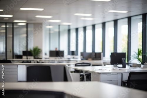 Modern Business  Office Ambiance Bokeh Interior with Distinct Workspaces  Blurred image modern  business Office