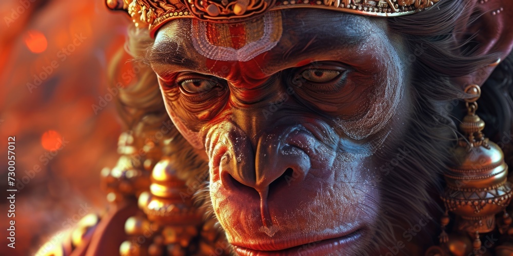 A close up of a monkey wearing a crown. This image can be used for various purposes