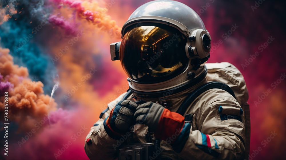 astronaut in a colorful smoke