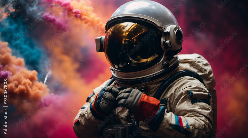 astronaut in a colorful smoke astronaut in a colorful smoke