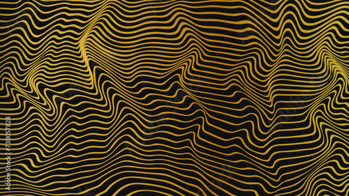 Abstract wavy curve gold gradient lines isolated on black background. Vector illustration