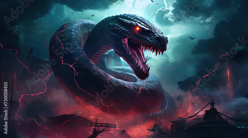 Majestic Evil Serpent Soaring into Lightning Storm Splash 